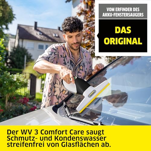 Kärcher Akku-Fenstersauger WV 3 Comfort Care, Laufzeit: 35 min, XXL-Schmutzwassertank: 200 ml, Absaugdüse (280 mm), Sprühflasche mit Mikrofaser-Wischbezug, Hook!It Duschhaken, 20 ml Fensterreiniger – Bild 2