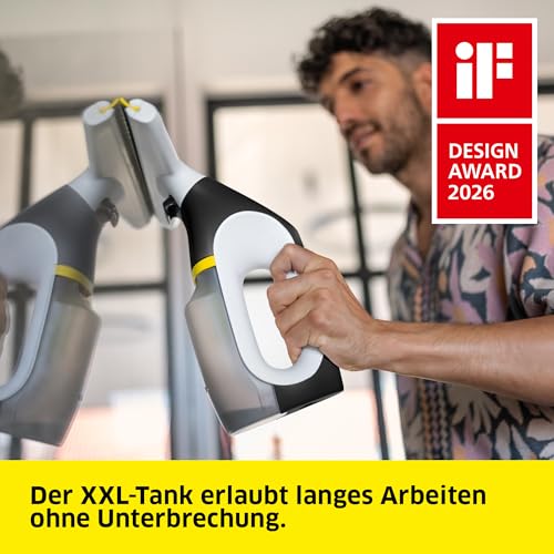 Kärcher Akku-Fenstersauger WV 3 Comfort Care, Laufzeit: 35 min, XXL-Schmutzwassertank: 200 ml, Absaugdüse (280 mm), Sprühflasche mit Mikrofaser-Wischbezug, Hook!It Duschhaken, 20 ml Fensterreiniger – Bild 3