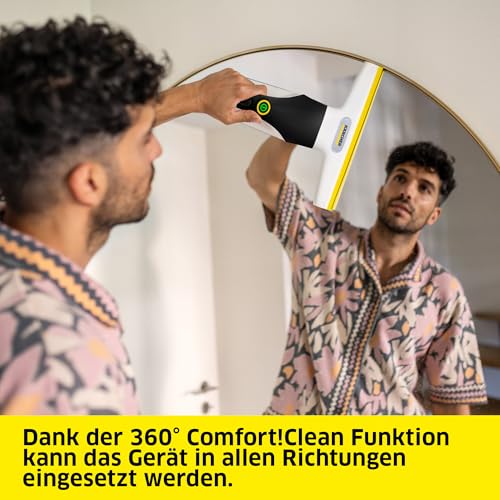 Kärcher Akku-Fenstersauger WV 3 Comfort Care, Laufzeit: 35 min, XXL-Schmutzwassertank: 200 ml, Absaugdüse (280 mm), Sprühflasche mit Mikrofaser-Wischbezug, Hook!It Duschhaken, 20 ml Fensterreiniger – Bild 6