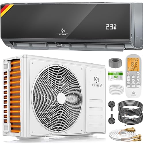 KESSER® Split Klimaanlage Set Quick Connect – WiFi & App Klimagerät mit Heizfunktion & Kühlmodus Wandklimaanlage, mit Kupferleitung 12000 BTU 3,4 kW Kältemittel R32 Inkl. Montagematerial