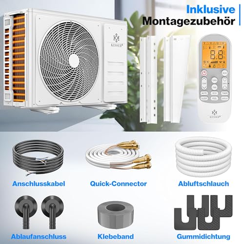 KESSER® Split Klimaanlage Set Quick Connect – WiFi & App Klimagerät mit Heizfunktion & Kühlmodus Wandklimaanlage, mit Kupferleitung 12000 BTU 3,4 kW Kältemittel R32 Inkl. Montagematerial – Bild 5