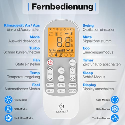 KESSER® Split Klimaanlage Set Quick Connect – WiFi & App Klimagerät mit Heizfunktion & Kühlmodus Wandklimaanlage, mit Kupferleitung 12000 BTU 3,4 kW Kältemittel R32 Inkl. Montagematerial – Bild 8