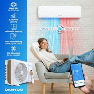 Alternative view of Danyon Multisplit Klimaanlage 2 Innengeräte - 18000 BTU - 5,2 kW, sehr leise & energiesparend, Smart Home, Inverter Klimagerät mit Heizfunktion, WiFi und App, Splitgerät vorgefüllt mit R32 Kältemittel