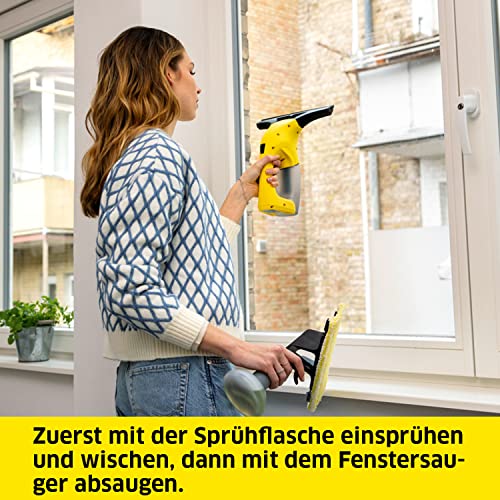Kärcher Fenstersauger WV 1 Plus (Akkulaufzeit: 20 min, Gewicht: 0,5 kg, Flächenleistung je Akkuladung: 55 m², Sprühflasche mit Mikrofaserbezug, Fensterreiniger-Konzentrat 20 ml) – Bild 3