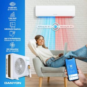 Alternative view of Danyon Multisplit Klimaanlage 3 Innengeräte - 27000 BTU - 7,9 kW - Inverter Klimagerät mit Heizfunktion, WiFi und Smart-Home - sehr leise & energiesparend, Splitgerät vorgefüllt