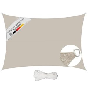 Sunula Sonnensegel Wasserdicht 4x5m Rechteckig – hochdichtes PES 160g/m², mit umlaufendem Gurtband & Edelstahl-Ringen, Nahtversiegelung & bis zu 95% UV-Schutz, für Balkon Terrasse Garten, Taupe