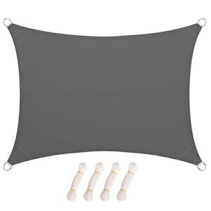 LARMNEE Sonnensegel Sonnenschutz inkl Befestigungsseilen, 4 x 6 m, PES, Rechteck, für Garten Balkon, Wetterschutz, Wasserabweisend, UV-Schutz, Reißfestigkeit, Outdoor, Rauchgrau EGY46SP02