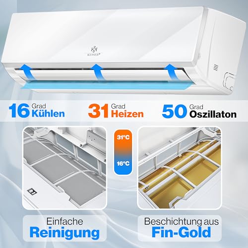 KESSER® Klimaanlage Set Split, WiFi/App Funktion Klimagerät, Kühlen A /Heizen A , 18000 BTU/h (5.300W) sehr leise, Kältemittel R32, Fernbedienung, Timerfunktion, Montagematerial – Bild 3