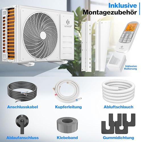 KESSER® Klimaanlage Set Split, WiFi/App Funktion Klimagerät, Kühlen A /Heizen A , 18000 BTU/h (5.300W) sehr leise, Kältemittel R32, Fernbedienung, Timerfunktion, Montagematerial – Bild 5