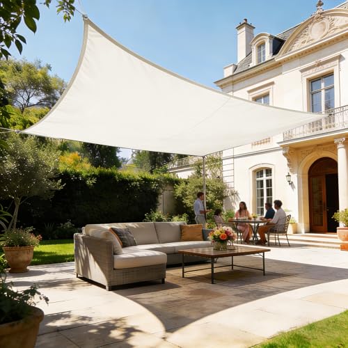 HAIKUS Sonnensegel Wasserdicht Rechteckig 5x5m Sonnenschutz Wasserabweisend Premium PES Polyester mit UV Schutz für Balkon Garten Terrasse Quadratisch Creme – Bild 9