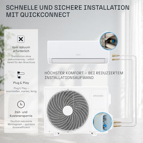 ENVIRON® Split Klimaanlage A | - WiFi/App Funktion | 19 dB – leiser als Ihr eigener Atem | vergoldeter Verdampfer und Kondensator (Mit Wandhalterung, 12.000 BTU (3,5 kW)) – Bild 3