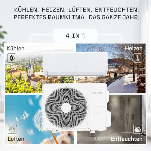 ENVIRON® Split Klimaanlage A | - WiFi/App Funktion | 19 dB – leiser als Ihr eigener Atem | vergoldeter Verdampfer und Kondensator (Mit Wandhalterung, 12.000 BTU (3,5 kW)) – Bild 6