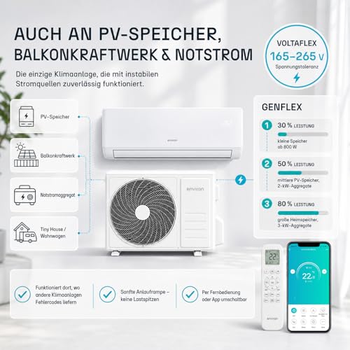 ENVIRON® Split Klimaanlage A | - WiFi/App Funktion | 19 dB – leiser als Ihr eigener Atem | vergoldeter Verdampfer und Kondensator (Mit Wandhalterung, 12.000 BTU (3,5 kW)) – Bild 7