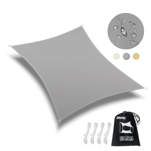 Dripex Sonnensegel wasserdicht Sonnenschutz Set 4X5 m inkl Befestigungsseile Rechteckig Polyester Imprägniert 95% UV Schutz Windschutz Wetterschutz für Balkon Garten Terrasse - Grau – Bild 6