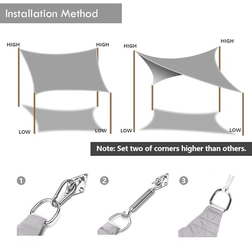 Dripex Sonnensegel wasserdicht Sonnenschutz Set 4X5 m inkl Befestigungsseile Rechteckig Polyester Imprägniert 95% UV Schutz Windschutz Wetterschutz für Balkon Garten Terrasse - Grau – Bild 7