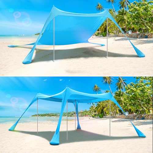 Sonnensegel Strand Strandzelt Sonnenschutz UPF50 , 3m X 3m X 2m Strand Sonnenschutz Mit 4 Alustangen 4 SandsäCken Und 4 Ground Anchor, Sonnendach Strandpavillon Leicht Für Picknick Reise – Bild 7