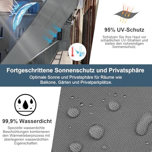 COOL AREA Sonnensegel Wasserdicht Dreieckig 6x6x6m Sonnenschutz 95% UV Schutz Windschutz,Wasserabweisend Segel Geeignet für Außenbereiche wie Garten Balkon Terrasse-Anthrazit – Bild 3