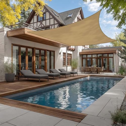 Rivenlo Sonnensegel Wasserdicht 5x5m Viereckig Sonnenschutz Wasserabweisend PES Polyester Quadratisch Segel mit UV Schutz für Balkon Garten Terrasse Grau – Bild 6