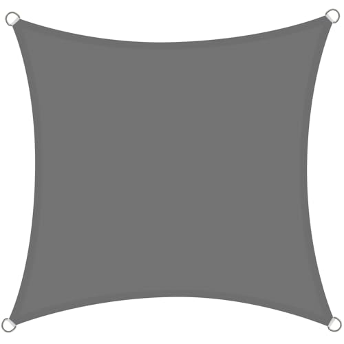 Rivenlo Sonnensegel Wasserdicht 5x5m Viereckig Sonnenschutz Wasserabweisend PES Polyester Quadratisch Segel mit UV Schutz für Balkon Garten Terrasse Grau