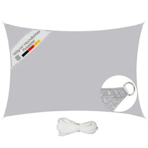 Sunula Sonnensegel Wasserdicht 4x5m Rechteckig – hochdichtes PES 160g/m², mit umlaufendem Gurtband & Edelstahl-Ringen, Nahtversiegelung & bis zu 95% UV-Schutz, für Balkon Terrasse Garten, Hellgrau