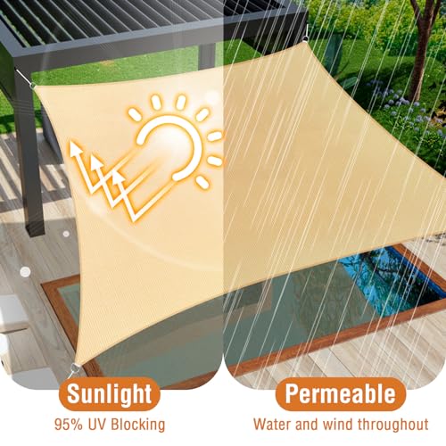 Duerer Sonnensegel 3.6x4.8m Rechteckig Sonnenschutz Garten Balkon und Terrasse, 95% UV Schutz, 185g/m² hoch Dichte Gewebe wasserdurchlässig für Patio, Pergola, Hinterhofa, Außenbereich-Sand Farbe – Bild 5