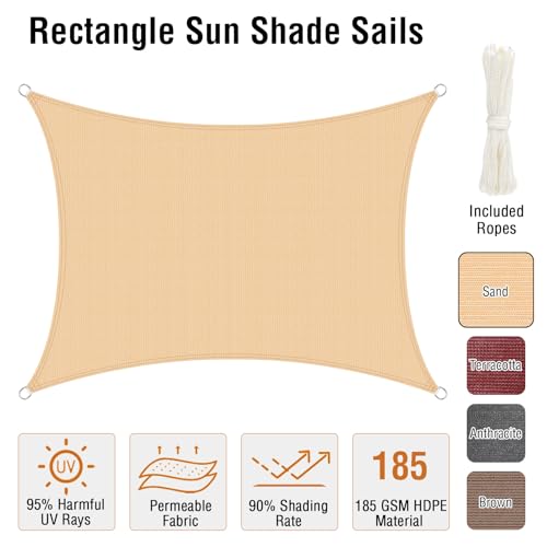 Duerer Sonnensegel 3.6x4.8m Rechteckig Sonnenschutz Garten Balkon und Terrasse, 95% UV Schutz, 185g/m² hoch Dichte Gewebe wasserdurchlässig für Patio, Pergola, Hinterhofa, Außenbereich-Sand Farbe – Bild 6