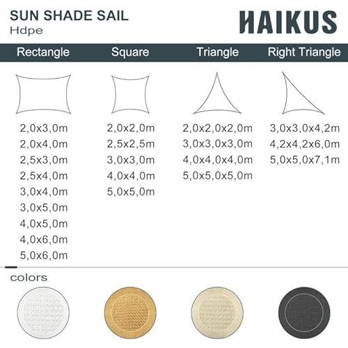 HAIKUS Sonnensegel 3x6 Meter Rechteckig weiß, UV Schutz atmungsaktiv 6x3 m HDPE Sonnenschutz für Garten Balkon und Terrasse, Weiss(3x6m) – Bild 4