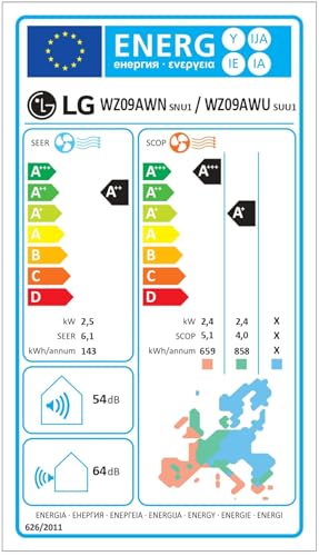 LG Mono Split Klimaanlage Libero WZ WZ09AWN.SNU1 WZ09AWU.SUU1 9000 Btu, Klimagerät mit Wärmepumpe R32 A /A , Integriertem WiFi, Mattweiß – Bild 17