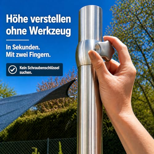 Sonnensegelmast 2,5-3m Höhenverstellbar Edelstahl mit Bodenhülse Sonnensegel Mast Pfosten Stange (⌀60x3mm 3m mit Bodenhülse) – Bild 2