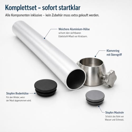 Sonnensegelmast 2,5-3m Höhenverstellbar Edelstahl mit Bodenhülse Sonnensegel Mast Pfosten Stange (⌀60x3mm 3m mit Bodenhülse) – Bild 5