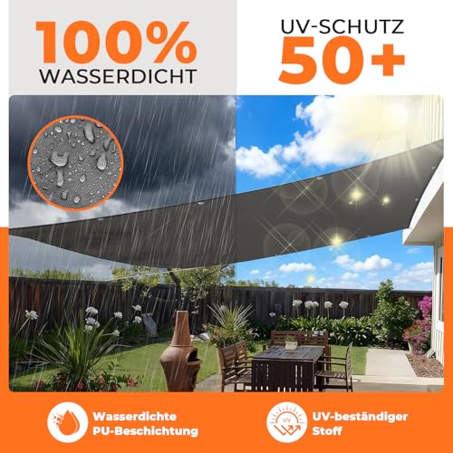 HaiTaoSy Sonnensegel Wasserdicht mit Verstärkten Edelstahl-Ösen Rechteckig 2x4m– UV-Schutz 95%, Wetterfest, Reißfest, Ideal für Terrasse, Garten,Balkon- Anthrazit – Bild 3