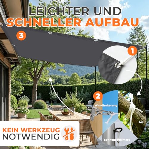 HaiTaoSy Sonnensegel Wasserdicht mit Verstärkten Edelstahl-Ösen Rechteckig 2x4m– UV-Schutz 95%, Wetterfest, Reißfest, Ideal für Terrasse, Garten,Balkon- Anthrazit – Bild 6