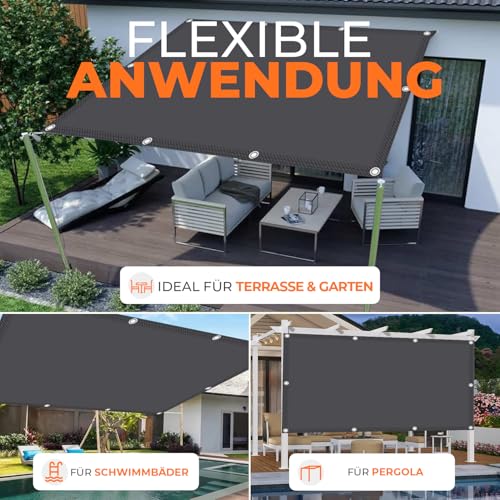 HaiTaoSy Sonnensegel Wasserdicht mit Verstärkten Edelstahl-Ösen Rechteckig 2x4m– UV-Schutz 95%, Wetterfest, Reißfest, Ideal für Terrasse, Garten,Balkon- Anthrazit – Bild 7