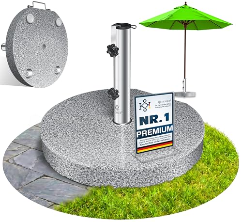 KESSER® Granit Sonnenschirmständer mit Edelstahlrohr, Hochwertiger Schirmständer Rund Sockel 30KG - für Schirmstöcke bis 16-48 mm, Inkl. Transport Griff Garten Balkonschirmständer, Grau