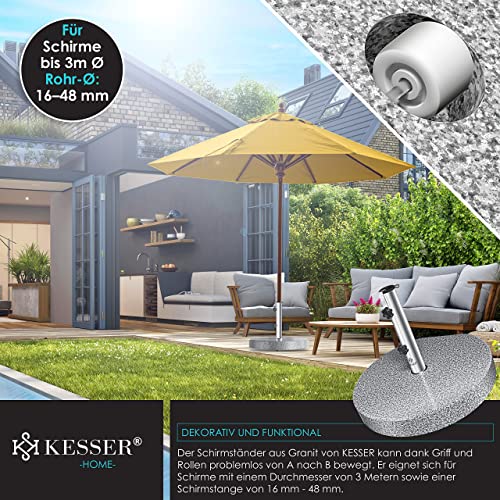 KESSER® Granit Sonnenschirmständer mit Edelstahlrohr, Hochwertiger Schirmständer Rund Sockel 30KG - für Schirmstöcke bis 16-48 mm, Inkl. Transport Griff Garten Balkonschirmständer, Grau – Bild 5