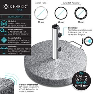 Alternative view of KESSER® Granit Sonnenschirmständer mit Edelstahlrohr, Hochwertiger Schirmständer Rund Sockel 30KG - für Schirmstöcke bis 16-48 mm, Inkl. Transport Griff Garten Balkonschirmständer, Grau