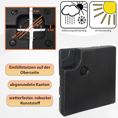 Montafox Sonnenschirmständer 4-teilig Schirmgewicht für Ampelschirm Bodenkreuz schwarz 90 Liter / 150 kg - befüllbar mit Wasser oder Sand 7 Jahre Garantie auf Material* – Bild 6