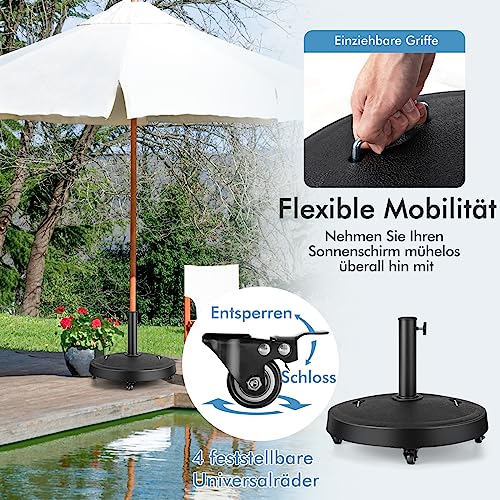 COSTWAY 23 kg Sonnenschirmständer mit Rollen & Griffen, Schirmständer für Schirmstangen von 38/48 mm, Ø52 cm Marktschirmständer Sonnenschirm Ständer für Garten, Balkon – Bild 2