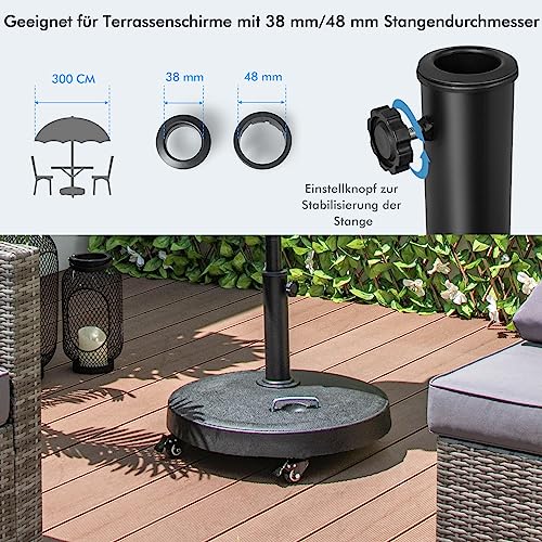 COSTWAY 23 kg Sonnenschirmständer mit Rollen & Griffen, Schirmständer für Schirmstangen von 38/48 mm, Ø52 cm Marktschirmständer Sonnenschirm Ständer für Garten, Balkon – Bild 3
