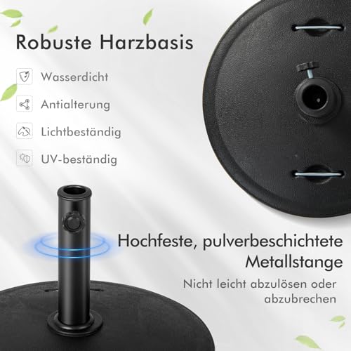 COSTWAY 23 kg Sonnenschirmständer mit Rollen & Griffen, Schirmständer für Schirmstangen von 38/48 mm, Ø52 cm Marktschirmständer Sonnenschirm Ständer für Garten, Balkon – Bild 4