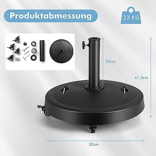 COSTWAY 23 kg Sonnenschirmständer mit Rollen & Griffen, Schirmständer für Schirmstangen von 38/48 mm, Ø52 cm Marktschirmständer Sonnenschirm Ständer für Garten, Balkon – Bild 5