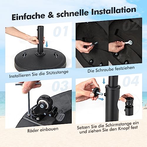 COSTWAY 23 kg Sonnenschirmständer mit Rollen & Griffen, Schirmständer für Schirmstangen von 38/48 mm, Ø52 cm Marktschirmständer Sonnenschirm Ständer für Garten, Balkon – Bild 6