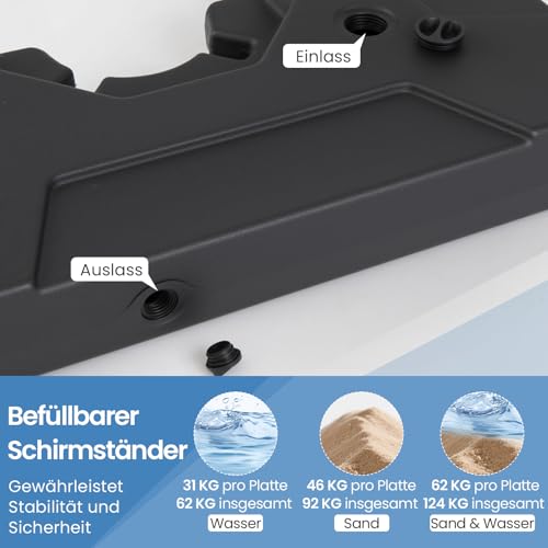 COSTWAY Sonnenschirmständer, 124kg, befüllbar, Schirmständer für große Ampelschirme, Ampelschirmständer für Garten, Terrasse – Bild 3