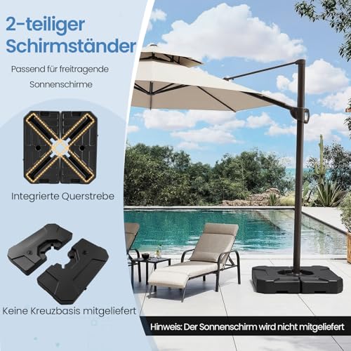 COSTWAY Sonnenschirmständer, 124kg, befüllbar, Schirmständer für große Ampelschirme, Ampelschirmständer für Garten, Terrasse – Bild 4