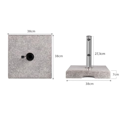 Sekey Granit Sonnenschirmständer mit Edelstahlrohr, Hochwertiger Sockel, für Schirmstöcke bis 22-38 mm, Balkonschirmständer 25KG Quadratisch Grau – Bild 3