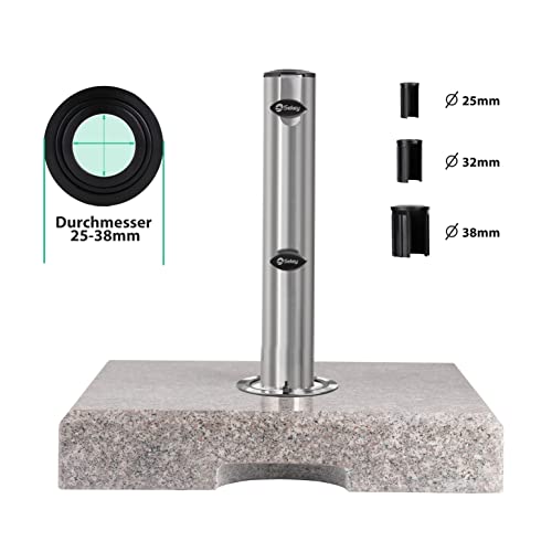 Sekey Granit Sonnenschirmständer mit Edelstahlrohr, Hochwertiger Sockel, für Schirmstöcke bis 22-38 mm, Balkonschirmständer 25KG Quadratisch Grau – Bild 4