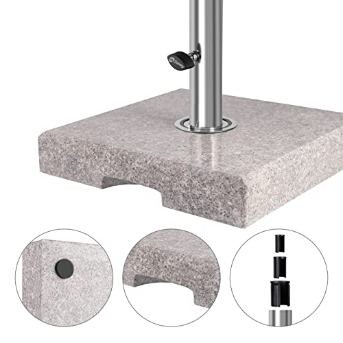 Sekey Granit Sonnenschirmständer mit Edelstahlrohr, Hochwertiger Sockel, für Schirmstöcke bis 22-38 mm, Balkonschirmständer 25KG Quadratisch Grau – Bild 5