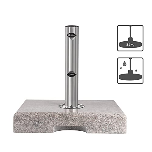 Sekey Granit Sonnenschirmständer mit Edelstahlrohr, Hochwertiger Sockel, für Schirmstöcke bis 22-38 mm, Balkonschirmständer 25KG Quadratisch Grau – Bild 6