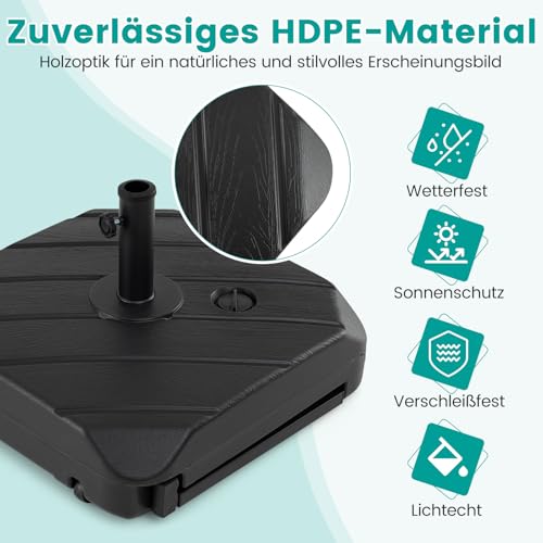 COSTWAY Sonnenschirmständer mit Rollen & Zugstange, Schirmständer befüllbar mit 45 L Wasser oder 72 kg Sand, Marktschirmständer für Schirmstangen von 38/48 mm, Sonnenschirm Ständer – Bild 8