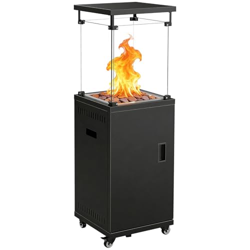 Sweetcrispy Heizstrahler Terrasse Gas 11 kW, Terrassenheizer, Propan Butan Gasheizstrahler, Mobiler Tragbarer Heizpilz, 360° Rollen Kippschutz, Gasheizer Gasheizung für Outdoor Garten